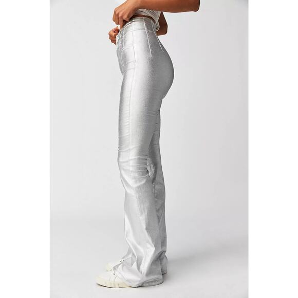 Free People NWT We The Free Jayde Flare Jeans High Rise Metallic Long Legs 29 - Picture 3 of 13